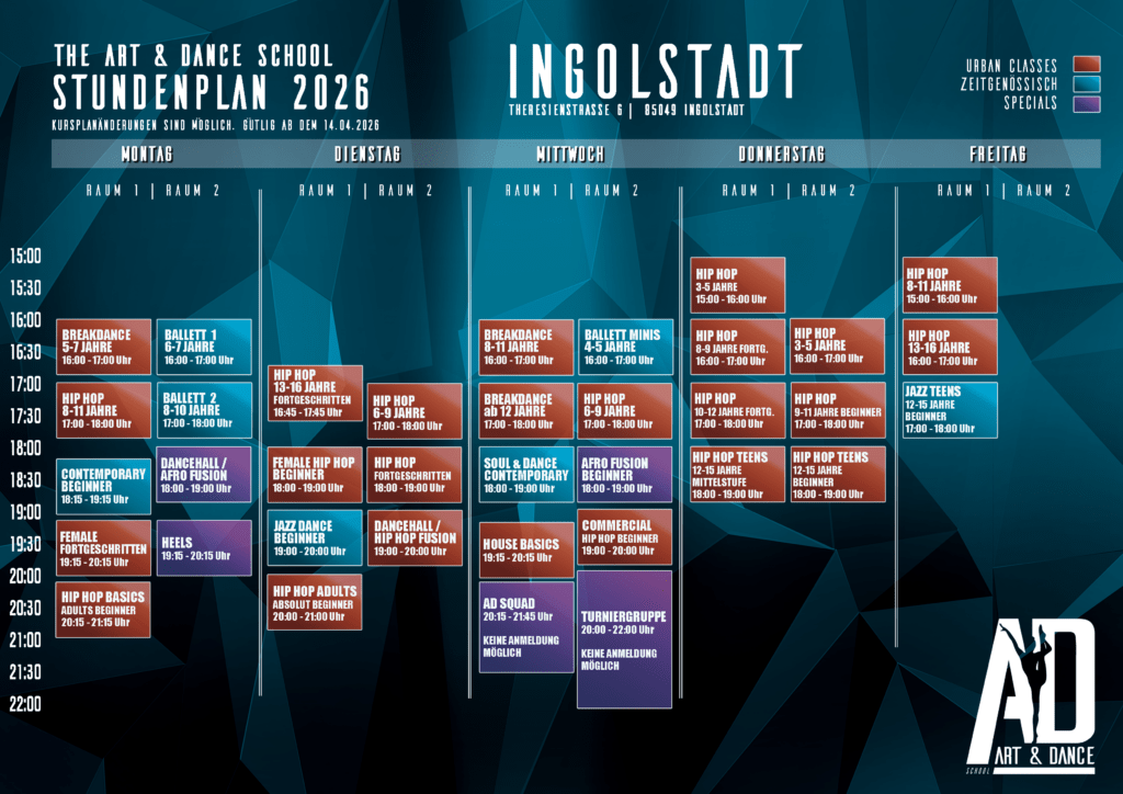 Kursplan Art & Dance Ingolstadt